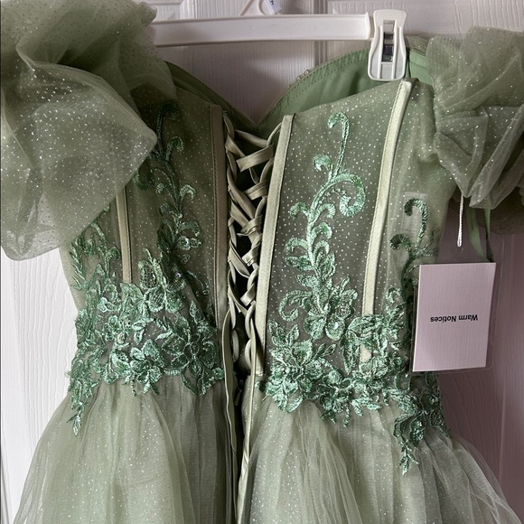 Sage Green Tulle Party Dress with Puff Sleeves - Picture 10 of 10